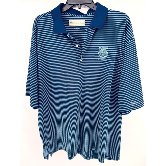 Donald Ross Polo Shirt Mens XXL Blue Teal Striped Golf Shirt Whistling Straits - Picture 1 of 10